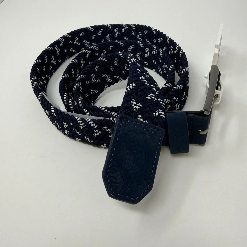 Robert Graham Jacob Belt Mens 40‎ Navy White Woven Braided Leather RG306072 NEW